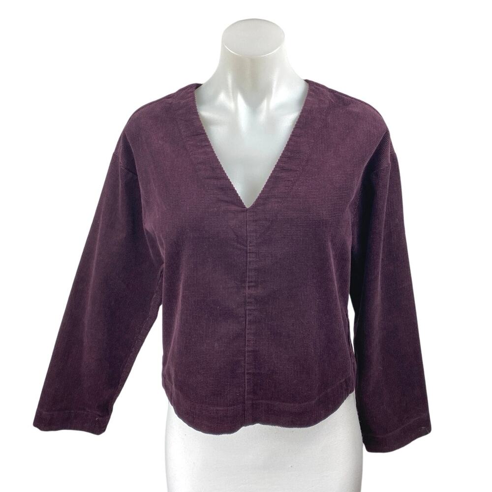 Madewell Women's Purple Waffle Knit Cotton Long Sleeve V Neck Sweater Top Size S